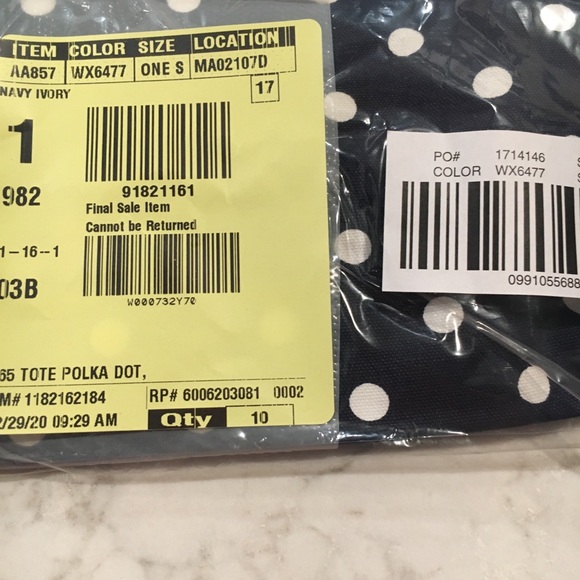 J Crew everyday polka dot navy ivory canvas tote - Picture 3 of 5